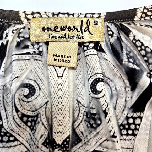 One World Women's Dress Small S Gray White Long Sleeves Sun Misses Size 4 6 - Picture 4 of 7